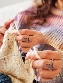 105/1pc Magic Hook & Loop Ring Set, Includes 4 Cat Rings + 100 Marker Clips (Random Color) + 1 Storage Box, Adjustable Hook Tension, Suitable For Crochet, Cat Pattern, Yarn Crochet, With Cat Ear Design Adjustable Yarn Guide Ring, For Handicraft Enthusiasts - Multicolor - View 7