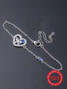 1 chiếc vòng tay nữ bằng bạc 925 thanh lịch và tinh tế hình bướm và trái tim đính đá Cubic Zirconia, thích hợp đeo hàng ngày, dự tiệc, ngày lễ, hẹn hò hoặc làm quà tặng. - Bạc - Xem 7