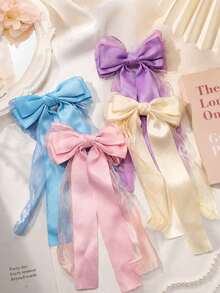 1pc Girls Bow Ribbon Hair Clip, Suitable For Girls Daily Decoration Hair Clip - Multicolor - View 2