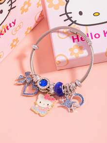 SANRIO 1件甜美可愛優雅小貓吊墜，藍色水鑽鑲嵌鏤空心形蝴蝶結吊墜手鍊，適合女性派對穿著，送給朋友的禮物 - 彩色 - 查看 2
