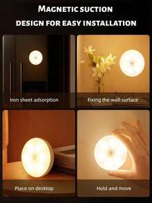 1pc Smart Motion Sensor Light, USB Rechargeable Night Light, Stair Light, Creative LED Bedside Lamp, Bedroom Home Light, Student Dorm Bookshelf Light, Closet Light - White - View 11