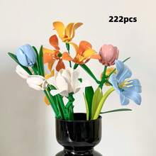 222pcs Macaron Tulip Mixed Flower Building Block Bouquet Set, Creative Tulip Bouquet Assembly Model, Colorful Everlasting Flower Assembly, Artificial Plant Model, Living Room/Bedroom Atmosphere Decor, Home/Office Decor, Mother's Day Gift, Birthday Gift, Christmas Gift - Colorful Tulip Bouquet - View 4
