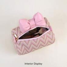 New Striped Bow Knot Makeup Bag, Large Capacity Premium Feel Women's Cosmetic Storage Bag,Back To School - View 2