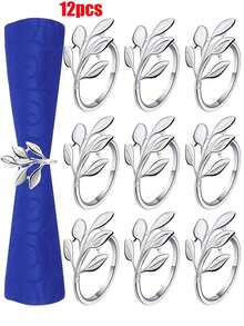 Gold Alloy Napkin Rings, Napkin Rings With Gold Tree Leaves, Reusable, With Smooth Edges, Easy To Clean, Suitable For Weddings, New Year's Parties - Perak-12 buah - View 1