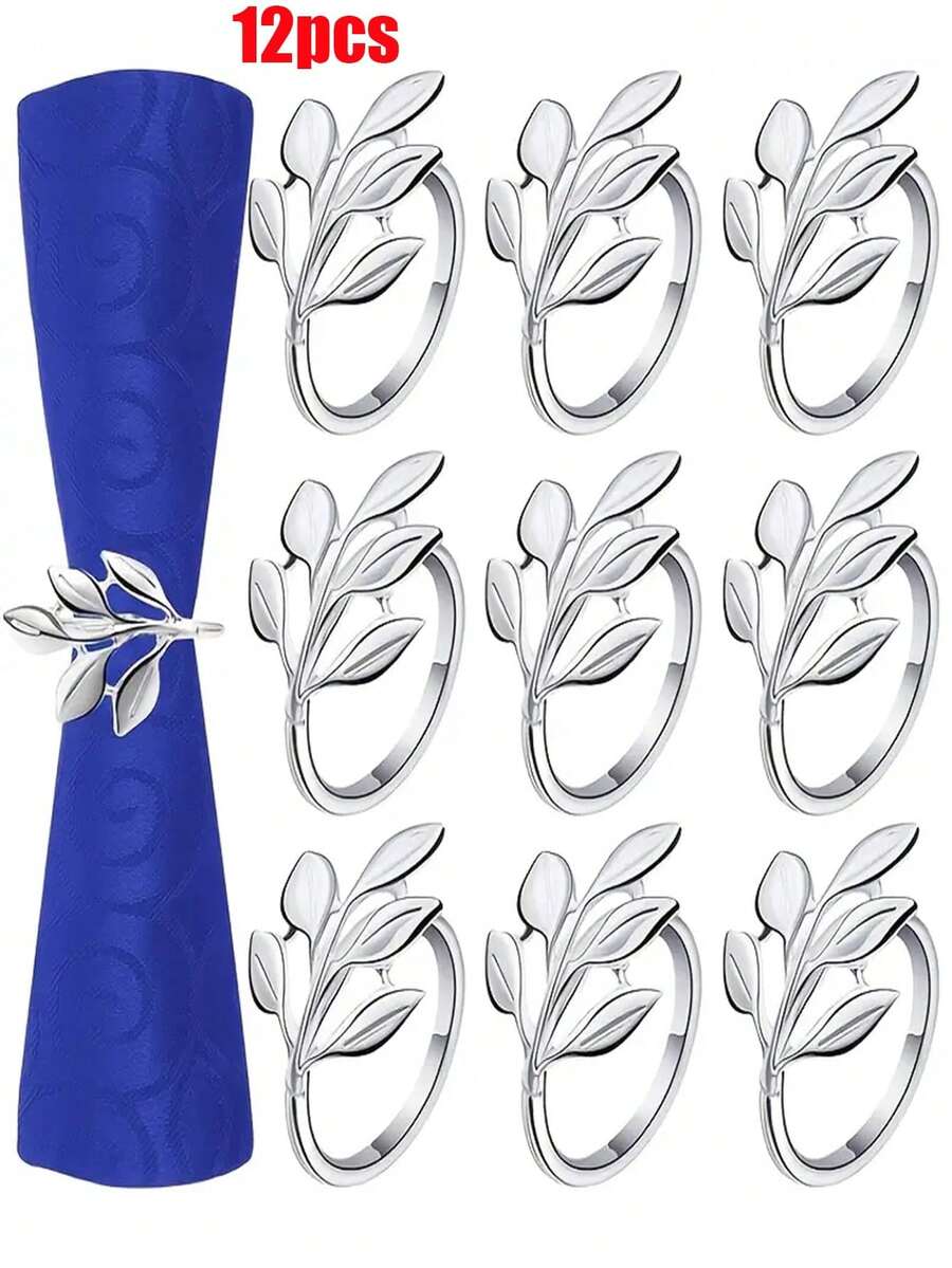 Gold Alloy Napkin Rings, Napkin Rings With Gold Tree Leaves, Reusable, With Smooth Edges, Easy To Clean, Suitable For Weddings, New Year's Parties - Perak-12 buah - View 1