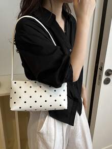 White Polka Dot Stylish Women's Shoulder Bag, Large Capacity Underarm Bag, Suitable For Dating And Daily Outfits For Women - White - View 4
