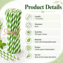 Paquete de pajitas de papel a rayas de color verde claro y blanco, biodegradables desechables para batidos, limonadas, caf helado, cumpleaos, Ao Nuevo y decoraciones de - Verde oscuro - Ver 8