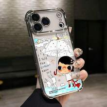 Funda para teléfono: Diseño de niña de dibujos animados con paraguas, compatible con 17, 16, 16e, 15, 14, 13, 12, 11, 11 Pro, X, XR, XS, 8, Plus, marco electrochapado, cubierta trasera suave transparente a prueba de caídas - Colores mezclados - Ver 1