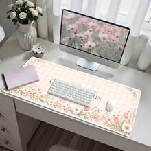 1pc Cream Floral Plaid Mouse Pad, Soft Focus Macaron Color Desk Mat, Non-Slip Large Keyboard Pad, Suitable For Office, Study, Laptop, Girls Desktop Decor - View 2
