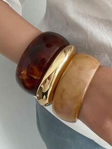 Geometric Square Asymmetrical Transparent Resin Bangle, Alloy Bracelet Women's Jewelry - Multicolor E - View 3