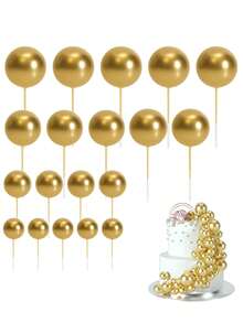 20/10pcs/1pc-Multi-Size Glitter Foam Ball Cake Toppers, Graduation Party Cake Toppers, Baking Cake Accessories, Gold Spherical Cake Decorations, Party Cake Supplies, Birthday Cake Decorations, Birthday Cake Accents, Reusable Metallic Spherical Decorations, Suitable For Birthday, Baby Shower, Wedding, Baking Dessert Decoration - Gold - View 1
