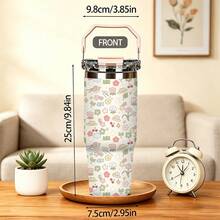 1/5 pezzi Boccale isolato in acciaio inossidabile da 30 oz con grande capacità, mini motivi colorati di frutta e fiori, manico pieghevole comodo, coperchio a ribaltamento a tenuta stagna, ritenzione prolungata di caldo e freddo, adatto per ufficio, picnic, sport e regalo di compleanno - Floreale - Visualizzare 7