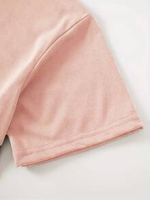 Camiseta de manga corta con cuello redondo, estilo vintage, estampado de corazón negro, para mujer, moda 2026, estilo casual y deportivo de verano. - Rosa - Ver 4