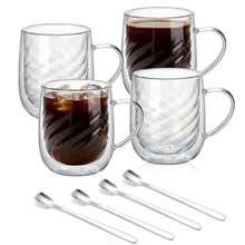 Premium Set de Vasos y Tazas de Doble Pared de Vidrio Tèrmico Borosilicato con 4 cucharas de acero inoxidable Para Capucchino Espresso Té Café Etc Taza 4 x 350ml - 511 - Ver 8
