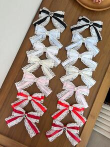 2件組女款蕾絲愛心水鑽緞帶蝴蝶結髮夾，多色對稱髮夾，蘿莉塔風百搭女孩髮飾，適合日常通勤、婚禮、音樂節、假日派對、生日派對、購物、旅行、攝影及各種場合，送給好友的禮物，髮夾 - 彩色 - 查看 12