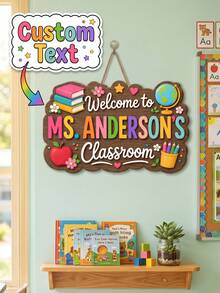 1pc Customized Teacher Name Door Sign, Personalized Wavy Edge Wooden Door Hanging Decor, Classroom Decoration, School Supplies, Back To School, Teacher Appreciation Gift, Teacher's Day Gift, Classroom Essential, New Teacher Welcome Gift, Personalized Gift - Multicolor - View 9