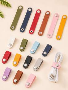 50/20/10pcs Leather Snap Cable Organizer Straps, Reusable Cable Ties & Cable Management Clips, Multi-Color Data Cable Holders, Suitable For USB Charging Cables, Desktop And Travel Cable Management Accessories - Type a - View 2