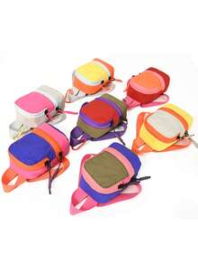 Mini Korean Style Neck Hanging Backpack, Small Coin Purse, Earphone & Key Pouch, Colorblock Glasses Case, Multifunctional Hanging Bag With Long Strap, Waterproof - Multicolor - View 3