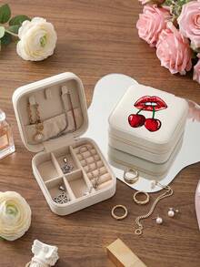 Cherry Bow Pattern PU Leather Portable Travel Jewelry Storage Box For Women, Stores Necklaces And Rings,Gift Ideas,Suitable For Home Storage,Commuting - Cherry & Bow - View 17