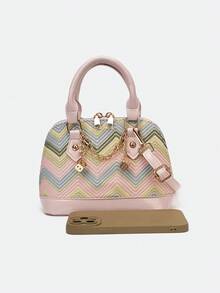 Wavy Shell Bag, Bohemian Style, Color Block Patchwork Versatile Fashion Women's Handbag, Suitable For Vacation, Shopping And Dating - Pink - View 9
