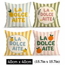 4pcs Colorful Striped Citrus Lemon Text Design Pattern Pillow Covers Without Inserts, Single-Sided Printed Pillow Covers, Suitable For Living Room Bedroom Home Decor, All Seasons Pillow Covers - Multicolor - View 13