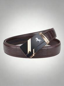 1pc New Horse Line Automatic Buckle, Simple Business Style PU Men's Belt, Length Optional 110-130, Available In Two Colors - Multicolor - View 4