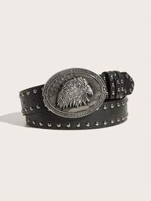 1pc Men's Belt With Large Eagle Head Snap Button, New Fashion Personalized Studded Youth Belt, Punk Snap Button Casual Pants Belt - A - View 1