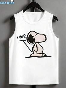Little Girls Peanuts Friends Character Print Tank Top, Licensed Snoopy Casual Sleeveless Kids Tee Vest - 白色 - 查看 2