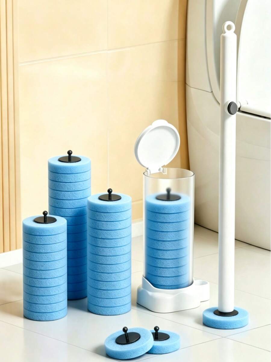 Disposable Toilet Brush Set, 7/14 Replacement Brush Heads, Wall-Mounted Bracket Without Drilling, No Dead Angle Toilet Cleaning Set, Deep Cleaning Toilet And Squat Toilet, Home Bathroom Supplies, Disposable Brush Heads For Daily Bathroom Hygiene And Toilet Deep Cleaning - Multiple Styles - View 1