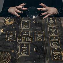 1pc Tarot Card Tablecloth, 12 Zodiac Card Game, Fortune Telling Card Mat, Board Game Cloth Mat, Board Game Decoration Tablecloth - Black - View 2