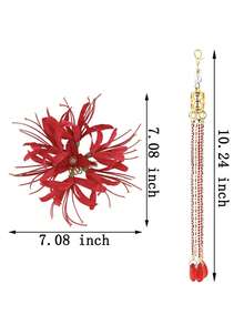 1pc Red Spider Lily Flower Hair Clips For Women Tassel Flower Clips For Hair Accessories Lycoris Radiata Floral Hairclip Clip Cute Decorativ - Red - View 2