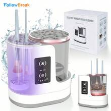 FollowBreak 三合一电动化妆刷清洁器，带化妆刷空气干燥器，USB 供电便携式自动化妆刷清洁工具，慢速旋转，LCD 显示屏，适用于中小型美容化妆刷 - 彩色 - 查看 2