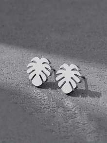 1 Pair European And American Fashion Minimalist Stainless Steel Leaf-Shaped Stud Earrings For Women, Suitable For Daily Wear - Multicolor - View 4