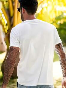 Men's Casual T-Shirt With Funny Brain Graphic Print, Classic Crew Neck, Short Sleeve, Fashionable T-Shirt, Comfortable And Stylish Urban Clothing - 白色 - 查看 2