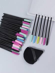 50pcs Silicone Mascara Brushes Multi-Color Mixed Eyelash Combs, Eyebrow Brushes Eyelash Extension Makeup Brush Set Women's Eyebrow Brushes Makeup Tools With 1 Sponge Powder Puff - Multicolor - View 9