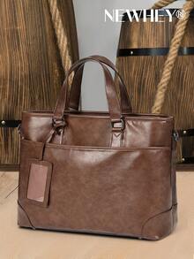 NEWHEY Men's Business Bag 15.6 Inch Large Capacity Job Interview Bag Briefcase PU Leather Waterproof Dual-Way Commute - Brown - View 8