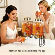 2pcs/Set 1 Gallon Glass Beverage Dispenser With Metal Stand, Stainless Steel Spigot & Fruit Infuser Core, Double Drink Dispenser With Chalkboard Tags For Parties And Events - View 1