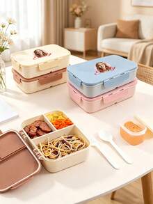 Customizable Photo & Text Flip-Top Bento Box, Supports Artistic Text Customization, Large Area Customization, Portable, Waterproof, Leak-Proof, Suitable For Outdoor, Travel, School, Office Use, Includes Sauce Box And Utensils, Four-Sided Locking Design, Multiple Colors Available, Create Your Own Personalized Lunch Box, Kitchen Essential, Industrial Style, Travel Essential, Suitable For Gifts To Family, Friends, Boyfriend, Girlfriend, Applicable For Back To School Season, Outings, Picnics. - Multicolor - View 4