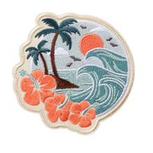 1 buah Patch Kain Bordir Pantai Matahari Terbenam Tropis, Aplikasi Gelombang Bunga Hibiscus, Dekorasi Lencana Pantai Hawaii - A - View 10