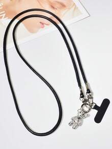 Black Long Rope + Teddy Bear Keychain
