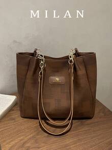 Denim Pattern Shoulder Bag For Women, High-End Commuter Vacation Large Capacity Ladies Bag, New Season Versatile Chain Student Tote Handbag - Brown - View 2