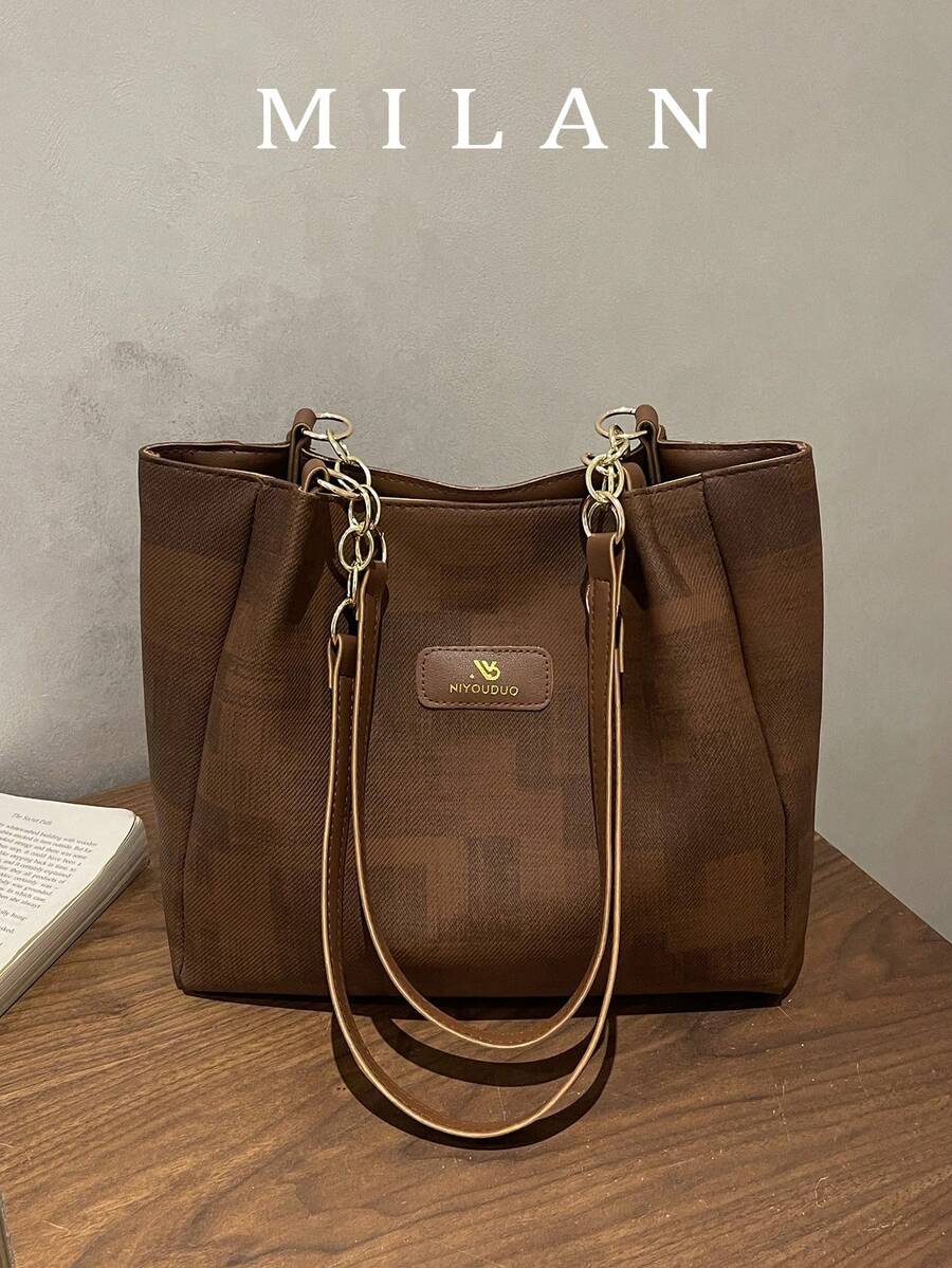 Denim Pattern Shoulder Bag For Women, High-End Commuter Vacation Large Capacity Ladies Bag, New Season Versatile Chain Student Tote Handbag