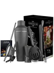 Juego de 8 piezas de coctelera de acero inoxidable negro mate, caja de regalo de herramientas de barman, regalo del Día del Padre - Ver 1