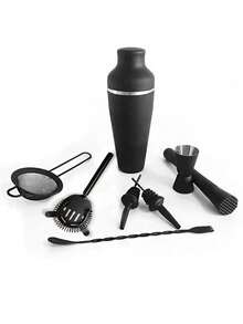 Juego de 8 piezas de coctelera de acero inoxidable negro mate, caja de regalo de herramientas de barman, regalo del Día del Padre - Ver 5