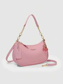 This Fashionable Women's Shoulder/Underarm Bag Is Made Of PU Leather, Decorated With A Delicate Cherry Pendant, And Features A Metal Chain Shoulder Strap. Suitable For Various Occasions, Including Outings, Travel, Shopping, Commuting, Gifting, And Parties. - Pink - View 10