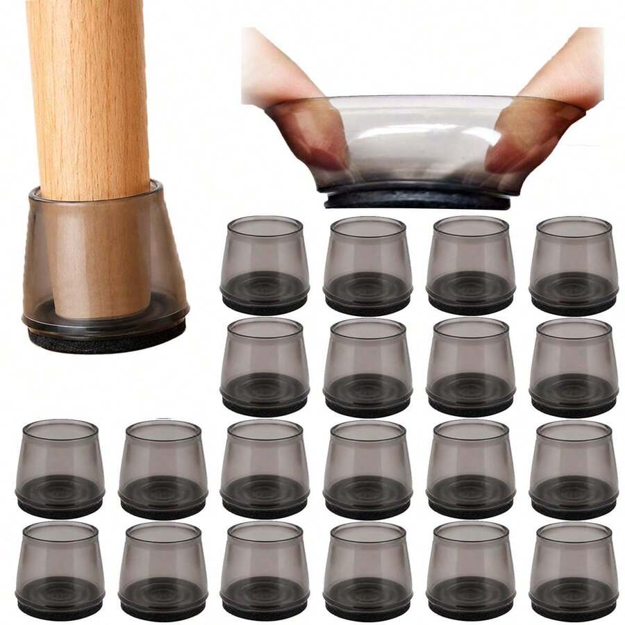 4/8/16/20pcs Large Transparent Black Table & Chair Leg Pads, Non-Slip Silent Scratch-Resistant Wear-Resistant Floor Protector Covers, Universal Furniture Leg Caps, Silicone Furniture Leg Protectors, Anti-Slip Pads For Wood Floors, Noise Reduction, Dust-Proof, Suitable For Home, Office, Dining Room - Foot Covers - View 1