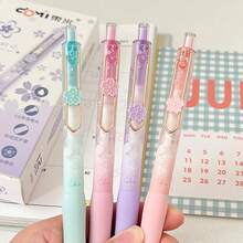 2/4pcs Cute Sakura Gel Pens, Aesthetic Macaron Color Retractable Ballpoint Pens With Soft Grip, 0.5mm Fine Tip Smooth Writing Pens, Suitable For Diaries, Notes, School And Office Supplies, 4 Packs Cute Stationery, Perfect For Girls - Cherry Blossom Pen - View 2