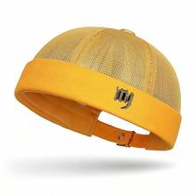 Men's Summer Breathable Streetwear Hip Hop Adjustable Brimless Fashion Logo Mesh Newsboy Cap - A - View 7