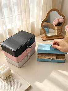 1pc Large Capacity Jewelry Box, PU Leather Jewelry Box, Portable Travel Jewelry Organizer, Multi-Layer Jewelry Display Box, Compact Earring Ring Box, Jewelry Storage And Organization, Women's Gift Box, Travel Essential. - Multicolor - View 7