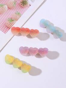 4入女款多色愛心星形果凍感裝飾金屬髮夾，適合日常使用（特殊材質可能導致色差，請以實品為準），髮爪夾 - 彩色 - 查看 4